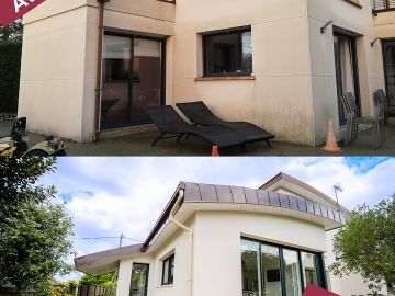 Voici quelques photos de cette extension de 34 m², conçue pour accueillir un bureau baigné de lumière et une cuisine spacieuse. L’architecture s’intègre...
